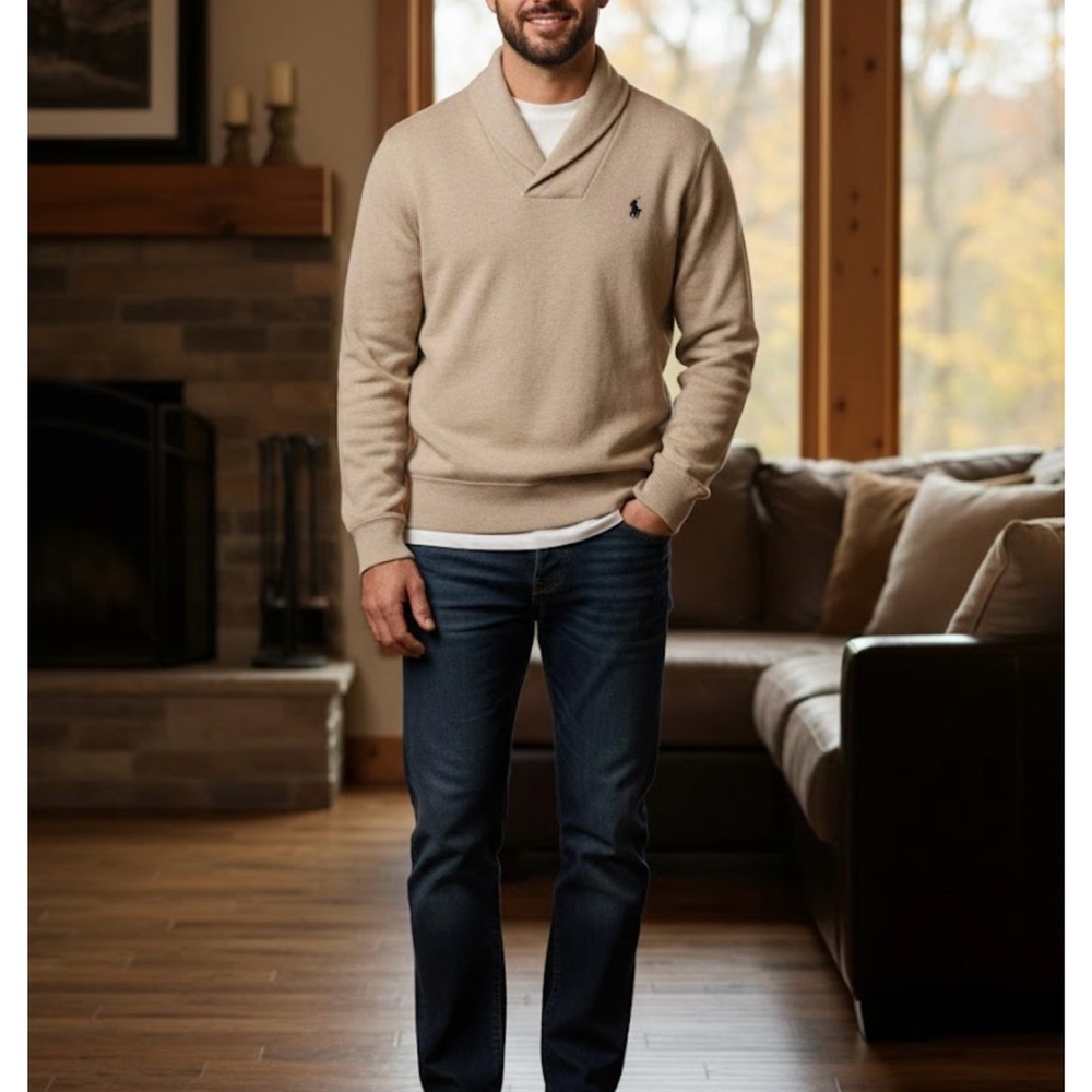 Ralph Lauren Men's Beige V-Neck Sweater